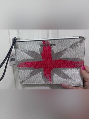 Michael Kors Silver and Pink Logo Cross Pouch